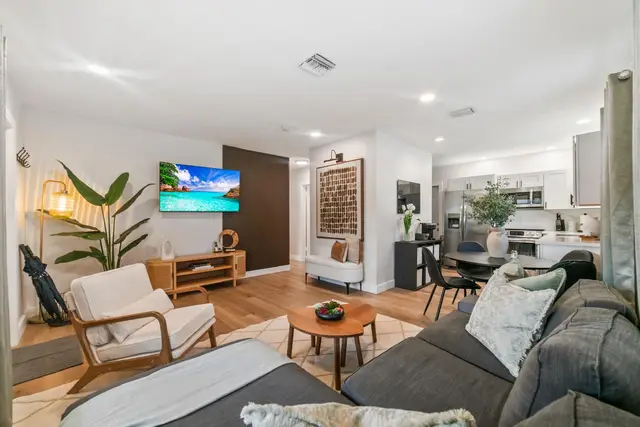 Living area at Lily Pad opening onto the kitchen and dining space